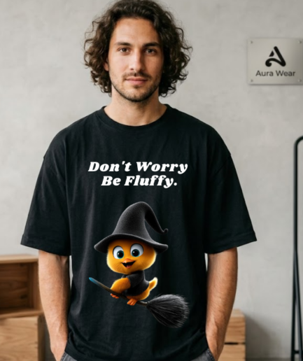 Don't Worry Be Fluffy Cute Penguin Oversized T-Shirt